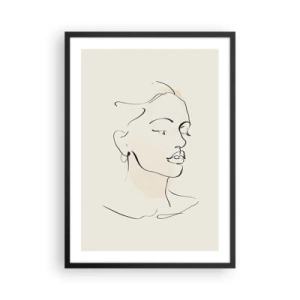 Plagát v čiernom ráme - Portrét ženy v minimalistickom štýle linkovej grafiky - 50x70cm - Výrazným ťahom - Moderná nástenná dekorácia do obývacej izby a spálne ARTTOR