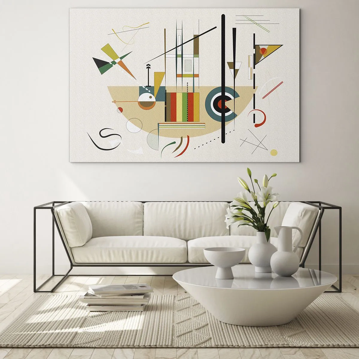 Obraz na skle - Farebná geometrická abstrakcia na svetlom pozadí - 70x50cm - A svet sa smeje - Moderná nástenná dekorácia do obývacej izby a spálne ARTTOR
