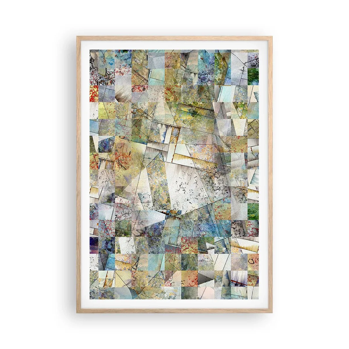 Plagát v ráme zo svetlého duba - Geometrické preskupenie - 70x100 cm
