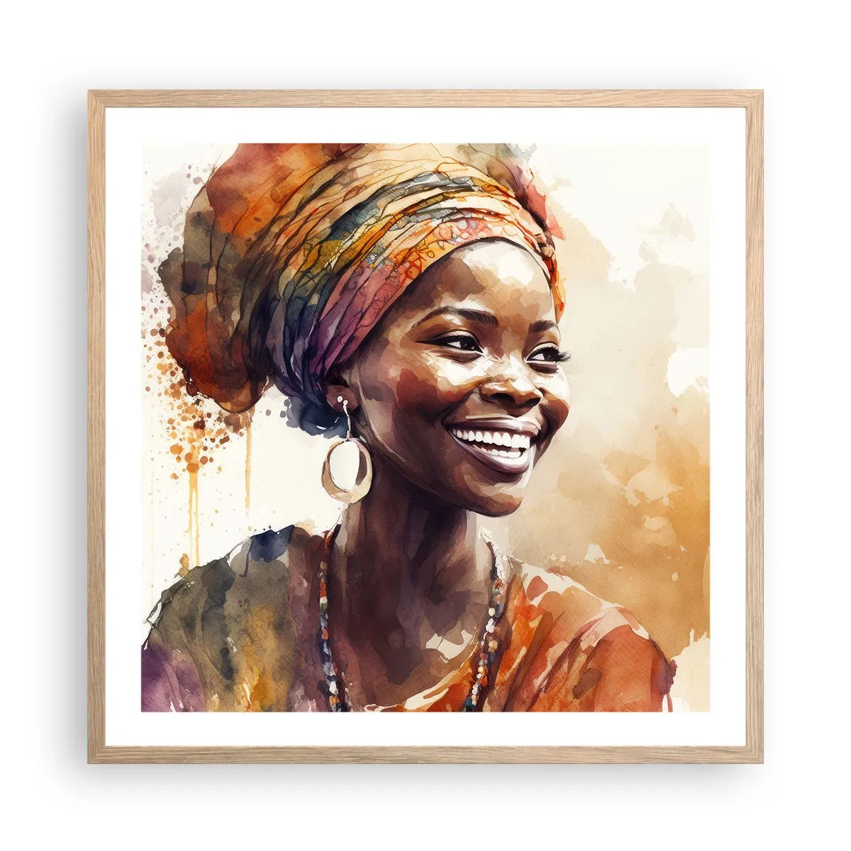 Plagát v ráme zo svetlého duba - Africká kráľovná - 60x60 cm