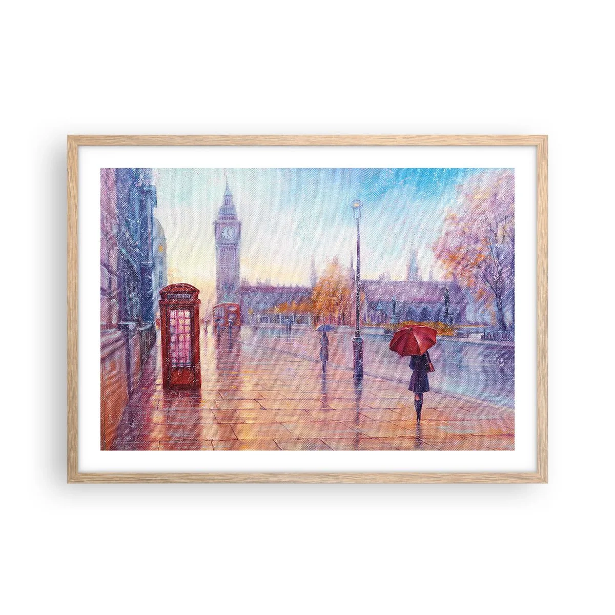 Plagát v ráme zo svetlého duba - Londýnsky jesenný deň - 70x50 cm