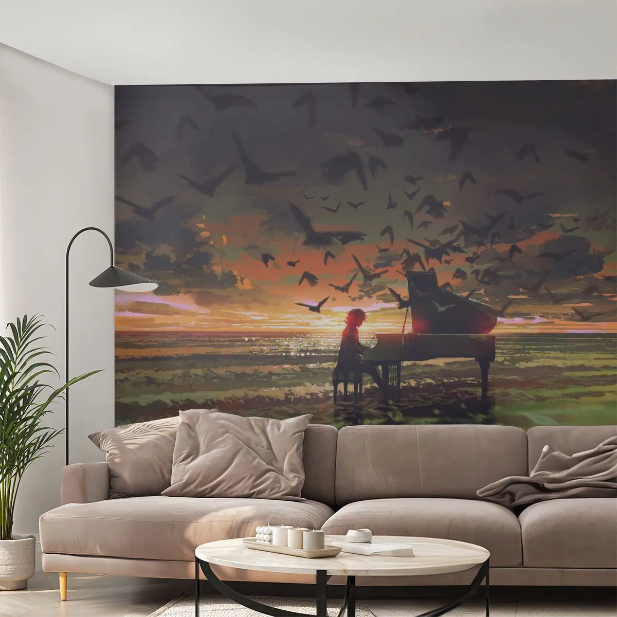 Fototapeta Premium Sand - Koncert na piano a vlny - Abstrakcia, Klavír, Hudba - 400x280 cm