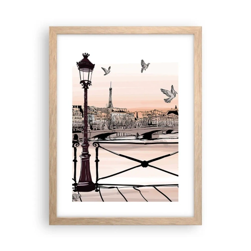 Plagát v ráme zo svetlého duba - Nad strechami Paríža - 30x40 cm