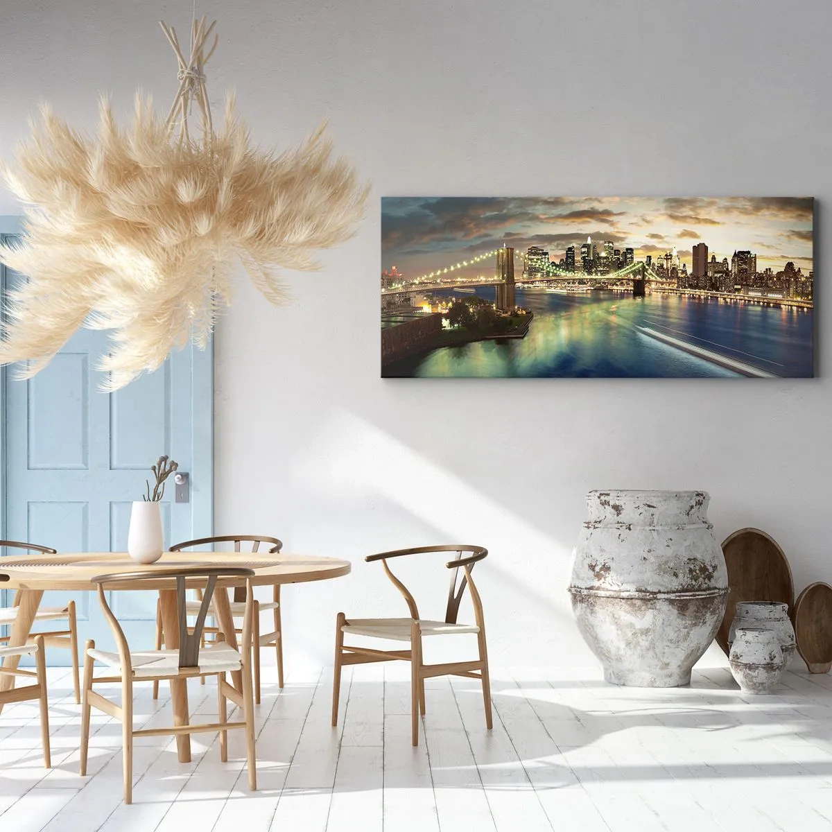 Obraz na plátne - Žiarivý večer nad Manhattanom - 90x30 cm