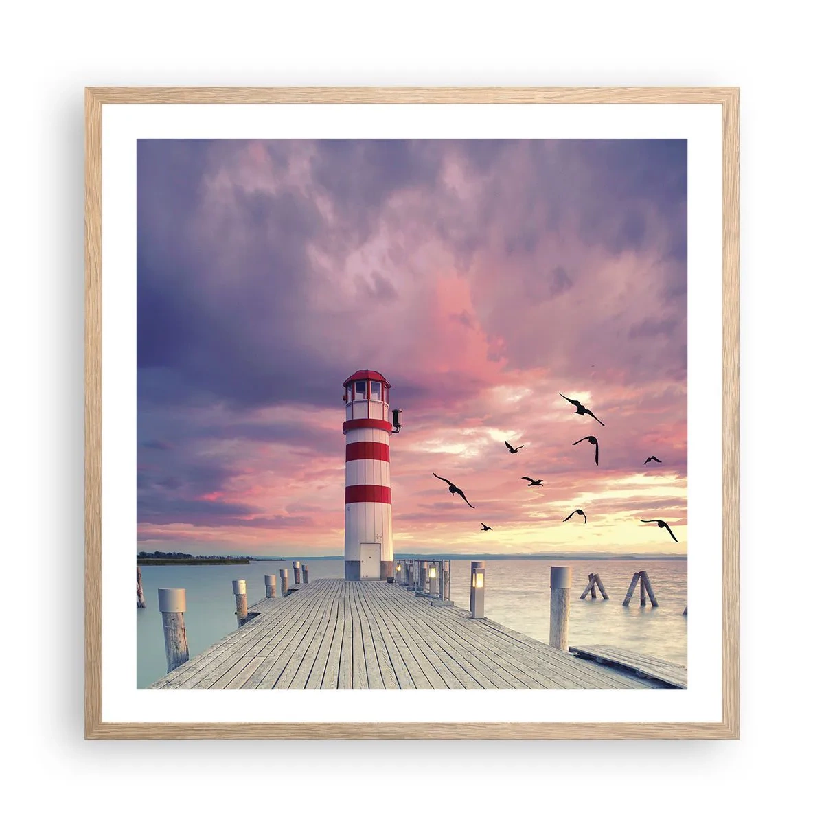 Plagát v ráme zo svetlého duba - Čas ísť do prístavu - 60x60 cm