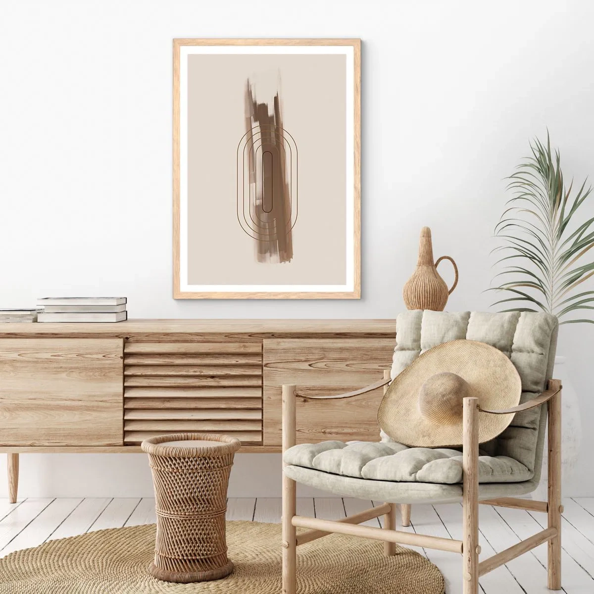 Plagát v ráme zo svetlého duba - Závan šedej - 70x100 cm