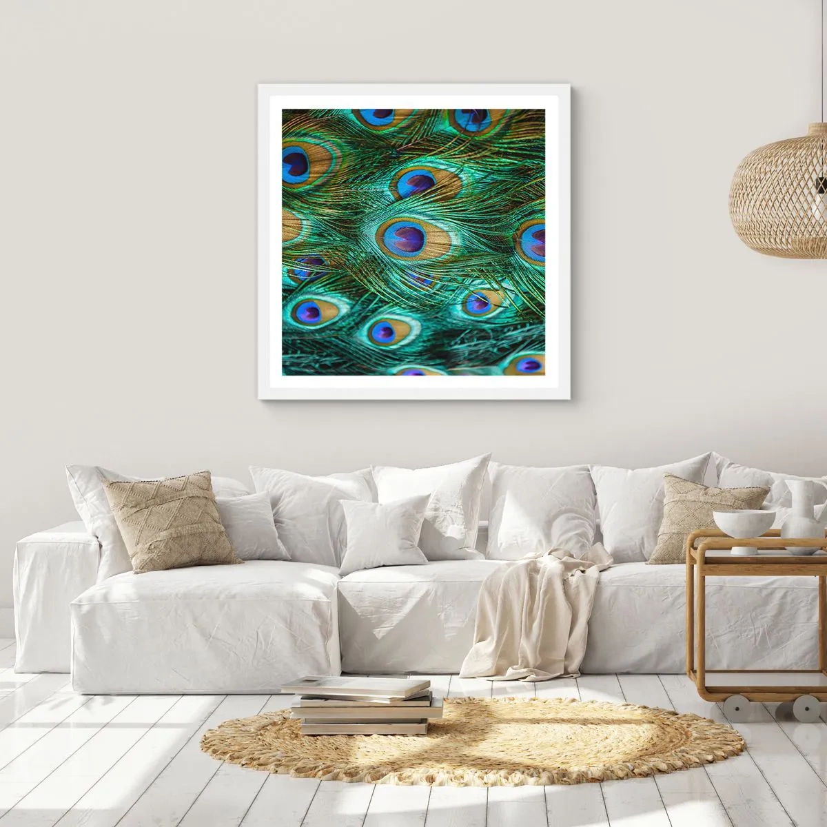 Plagát v bielom ráme - Páví pohľad - 50x50 cm