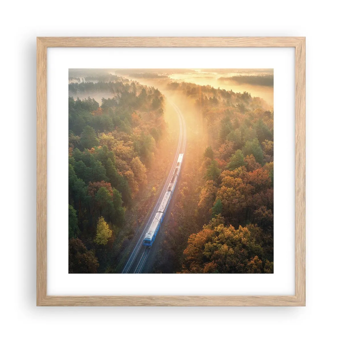 Plagát v ráme zo svetlého duba - Jesenná cesta - 40x40 cm