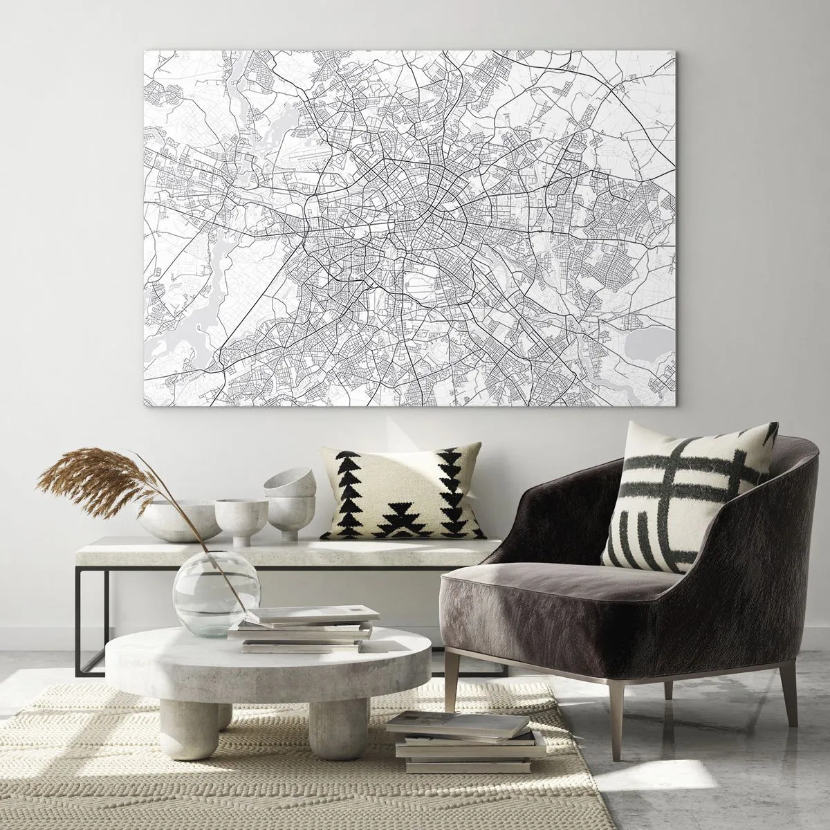 Obraz na skle - Čiernobiela mapa Berlína s geometrickým rozložením ulíc - 70x50cm - Kvet Berlína - Moderná nástenná dekorácia do obývacej izby a spálne ARTTOR