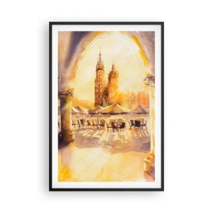 Plagát v čiernom ráme - Východ slnka nad krakovským námestím - 61x91 cm