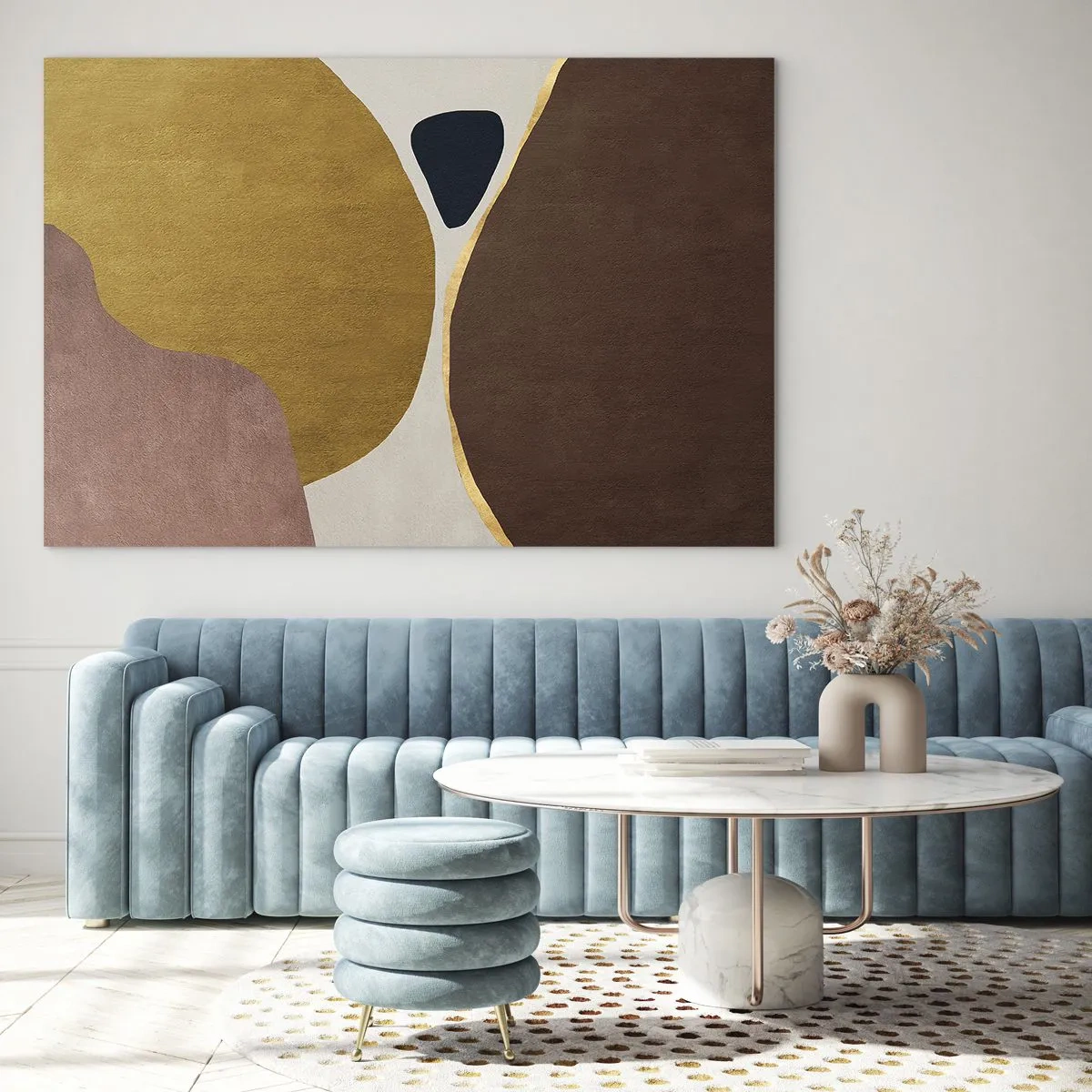 Obraz na skle - Minimalistická kompozícia abstraktných tvarov - 70x50cm - Abstrakcia – miesto v priestore - Moderná nástenná dekorácia do obývacej izby a spálne ARTTOR