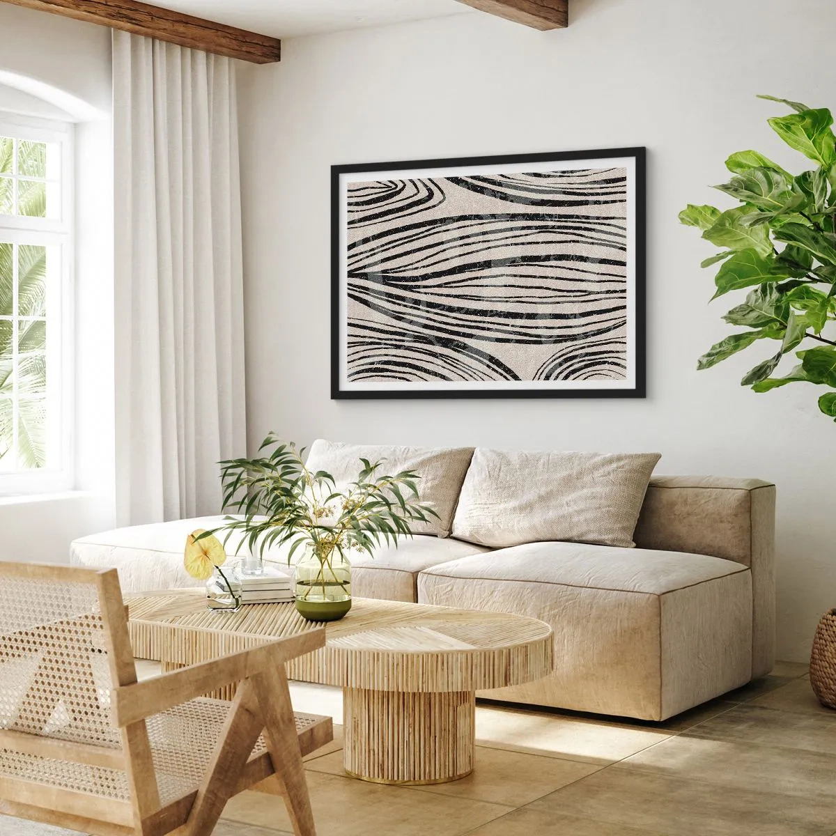 Plagát v čiernom ráme - Močiar s líniami - 40x30 cm