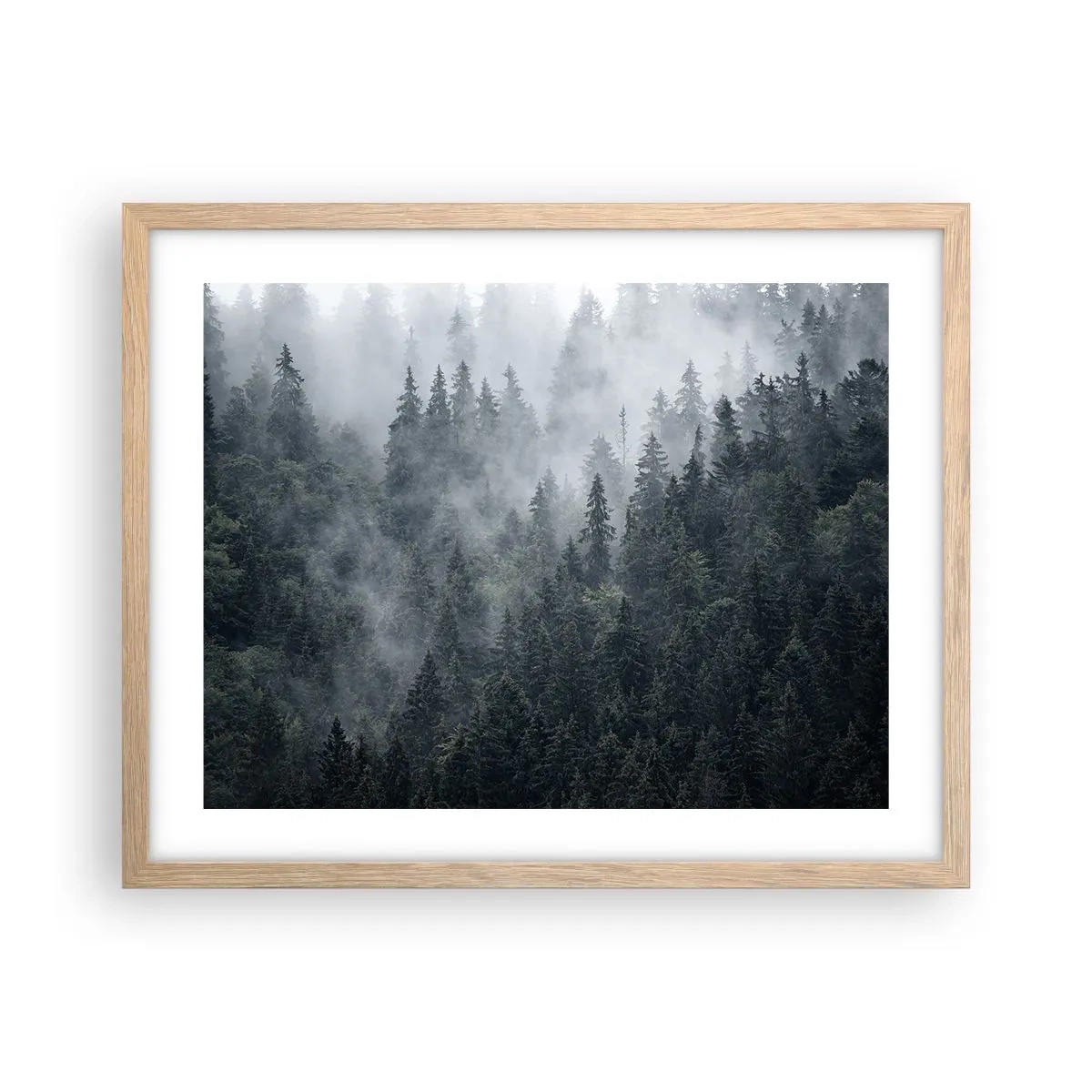 Plagát v ráme zo svetlého duba - Lesné svitania - 50x40 cm