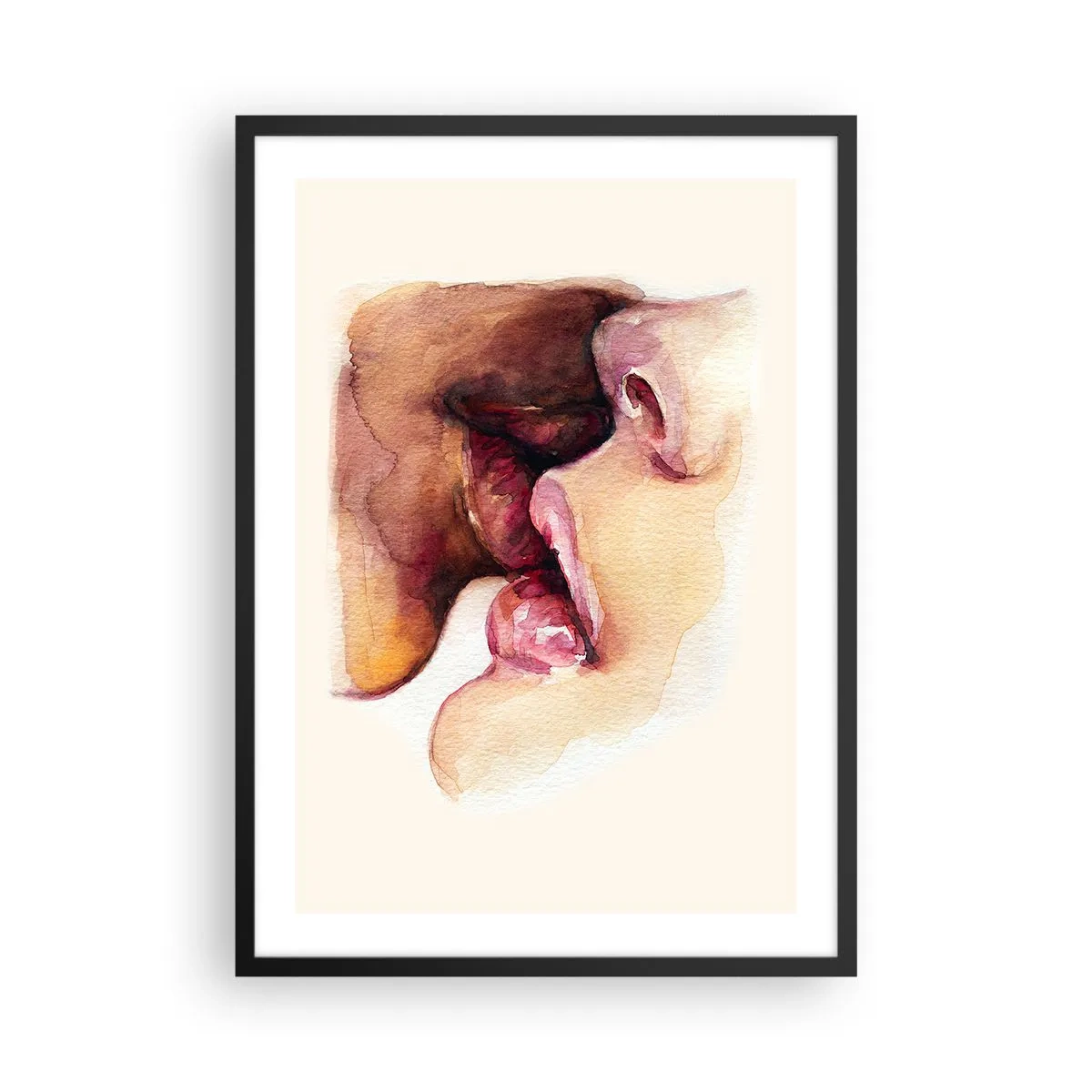 Plagát v čiernom ráme - Akvarelové pery v intímnom bozku na svetlom pozadí - 50x70cm - Ako noc a deň, zem a nebo - Moderná nástenná dekorácia do obývacej izby a spálne ARTTOR