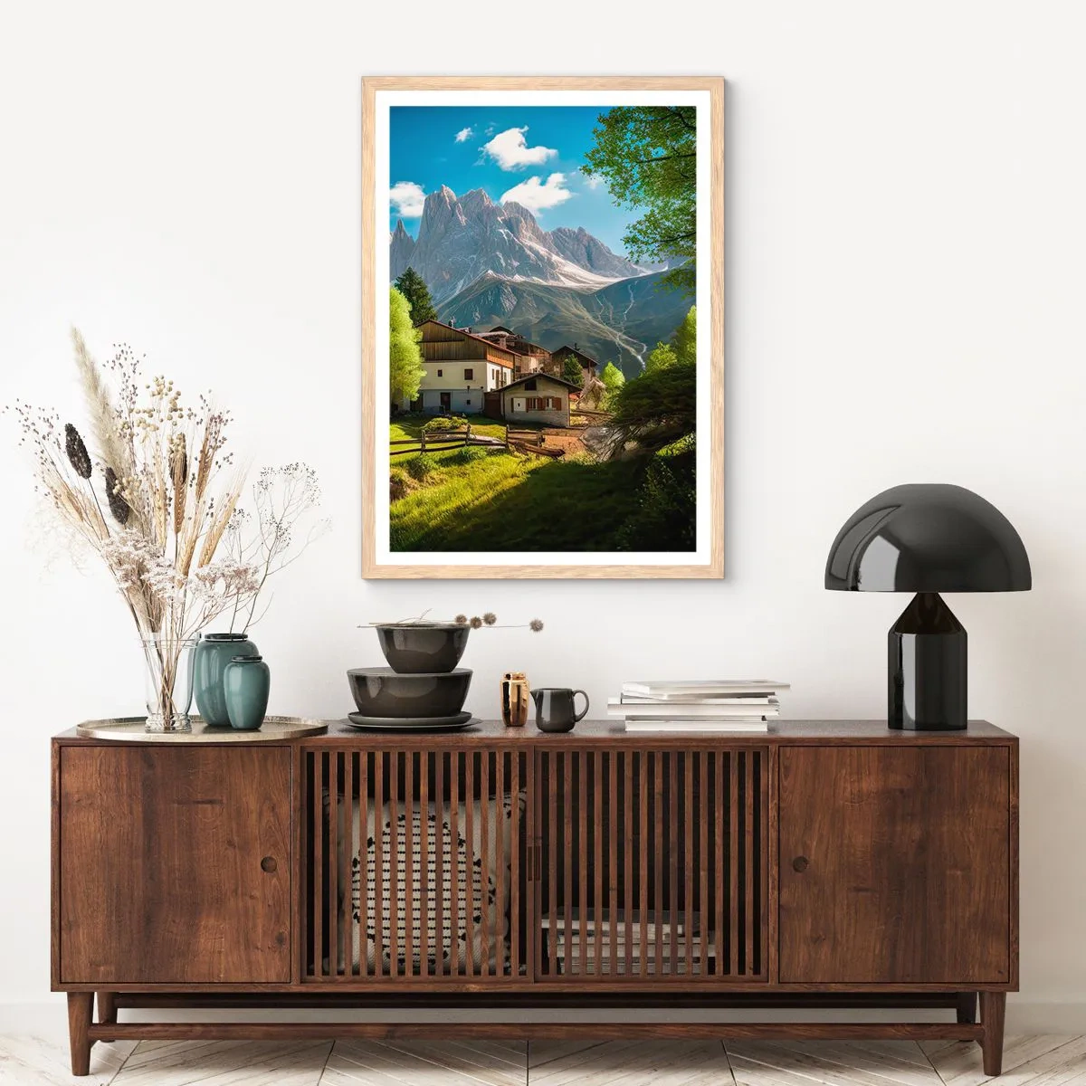 Plagát v ráme zo svetlého duba - Alpská idyla - 40x50 cm