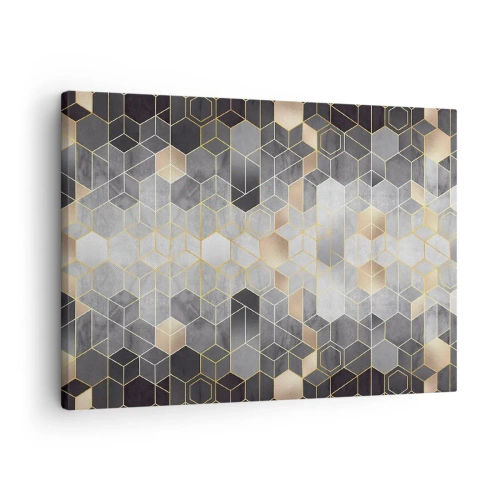 Obraz na plátne - Geometrický vzor v zlatých odtieňoch - 70x50cm - Diamantová kompozícia - Moderná nástenná dekorácia do obývacej izby a spálne ARTTOR