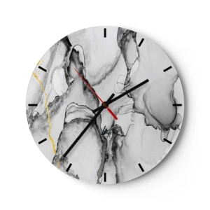 Nástenné hodiny - Abstraktná kompozícia v odtieňoch sivej so zlatým nádychom. - 30x30cm - Kompozícia so zlatým motívom - Moderná nástenná dekorácia do obývacej izby, kuchyne a spálne ARTTOR