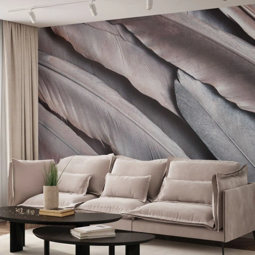 Fototapeta Premium Canvas - V ružovej a striebornej - Vtáčie pierko, Grafika, Boho - 300x210 cm