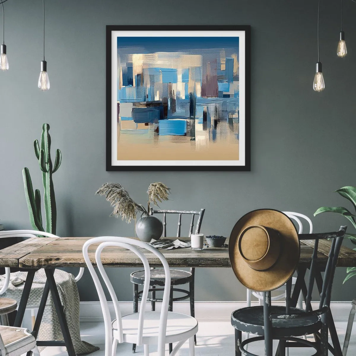 Plagát v čiernom ráme - Modrá konštrukcia - 40x40 cm