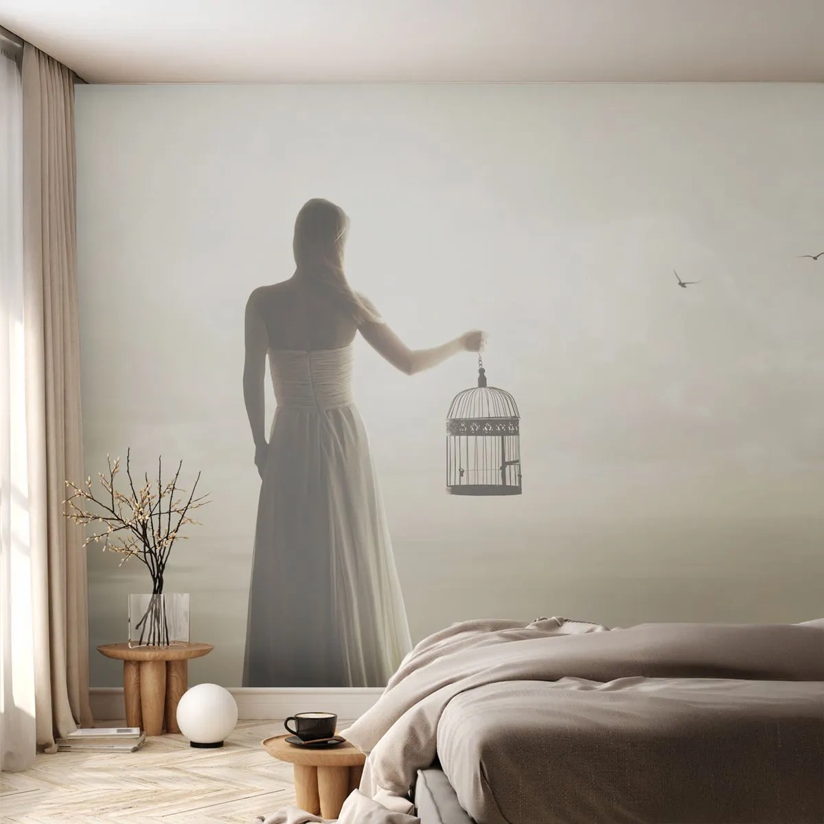 Fototapeta Premium Canvas - Buď slobodná - Žena, Vtáčia klietka, Vták - 300x210 cm