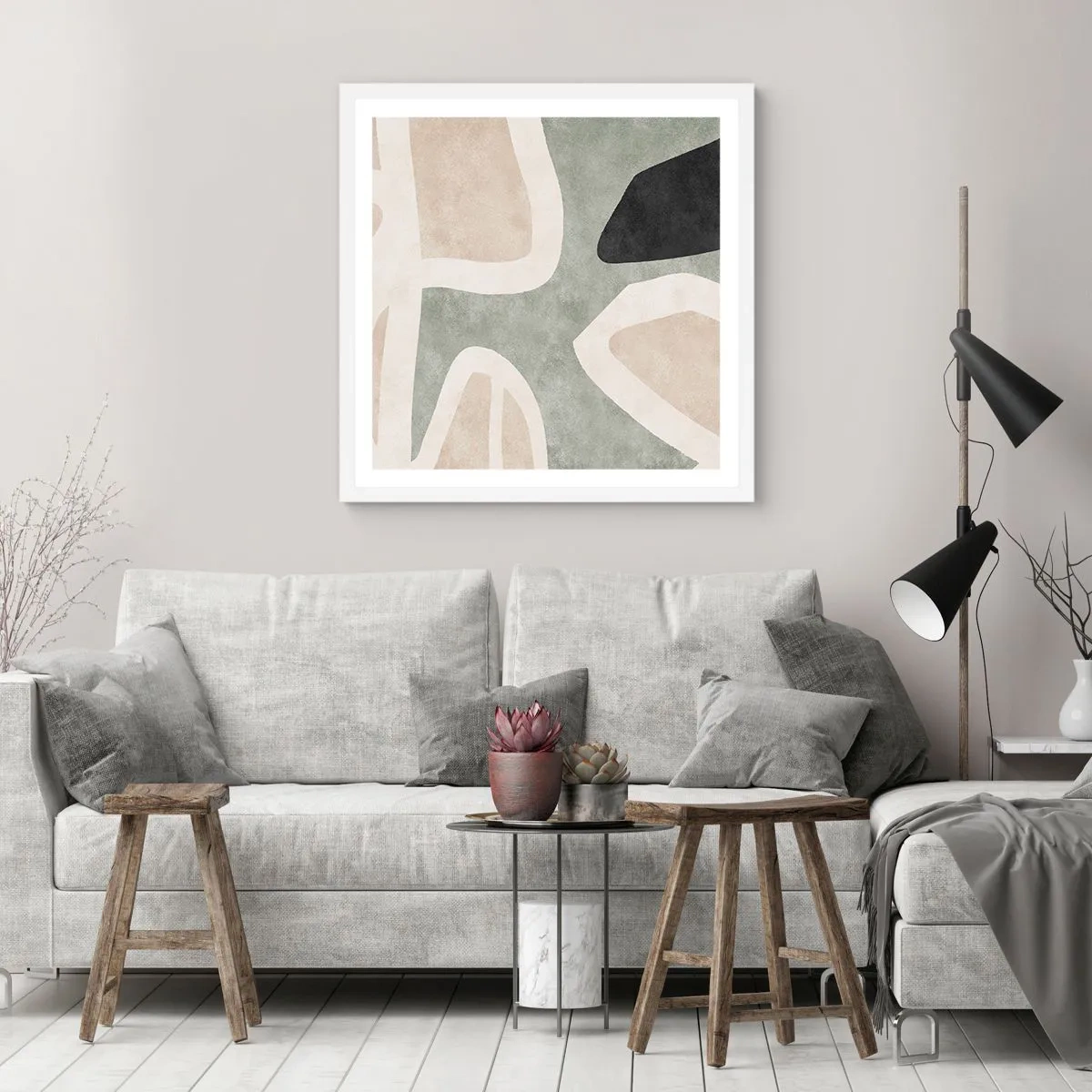 Plagát v bielom ráme - Kompozícia s čiernym motívom - 60x60 cm