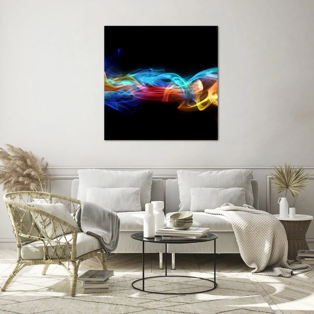 Obraz na skle - Dúhový tanec hmly - 70x70 cm