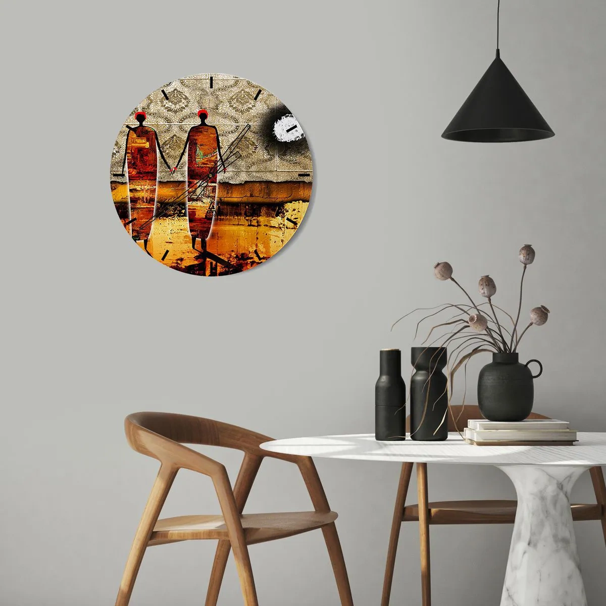 Nástenné hodiny - Etnická kompozícia vo farbách Afriky - 30x30 cm