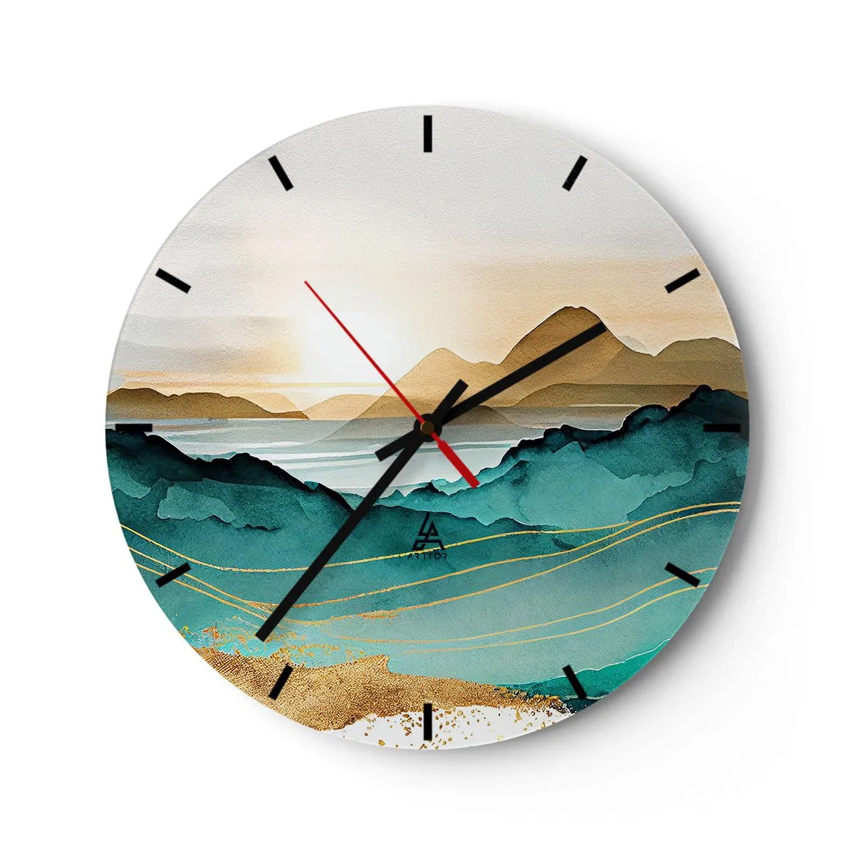 Nástenné hodiny - Západ slnka nad abstraktnou horskou krajinou - 30x30cm - Na pokraji abstrakcie – krajina - Moderná nástenná dekorácia do obývacej izby, kuchyne a spálne ARTTOR