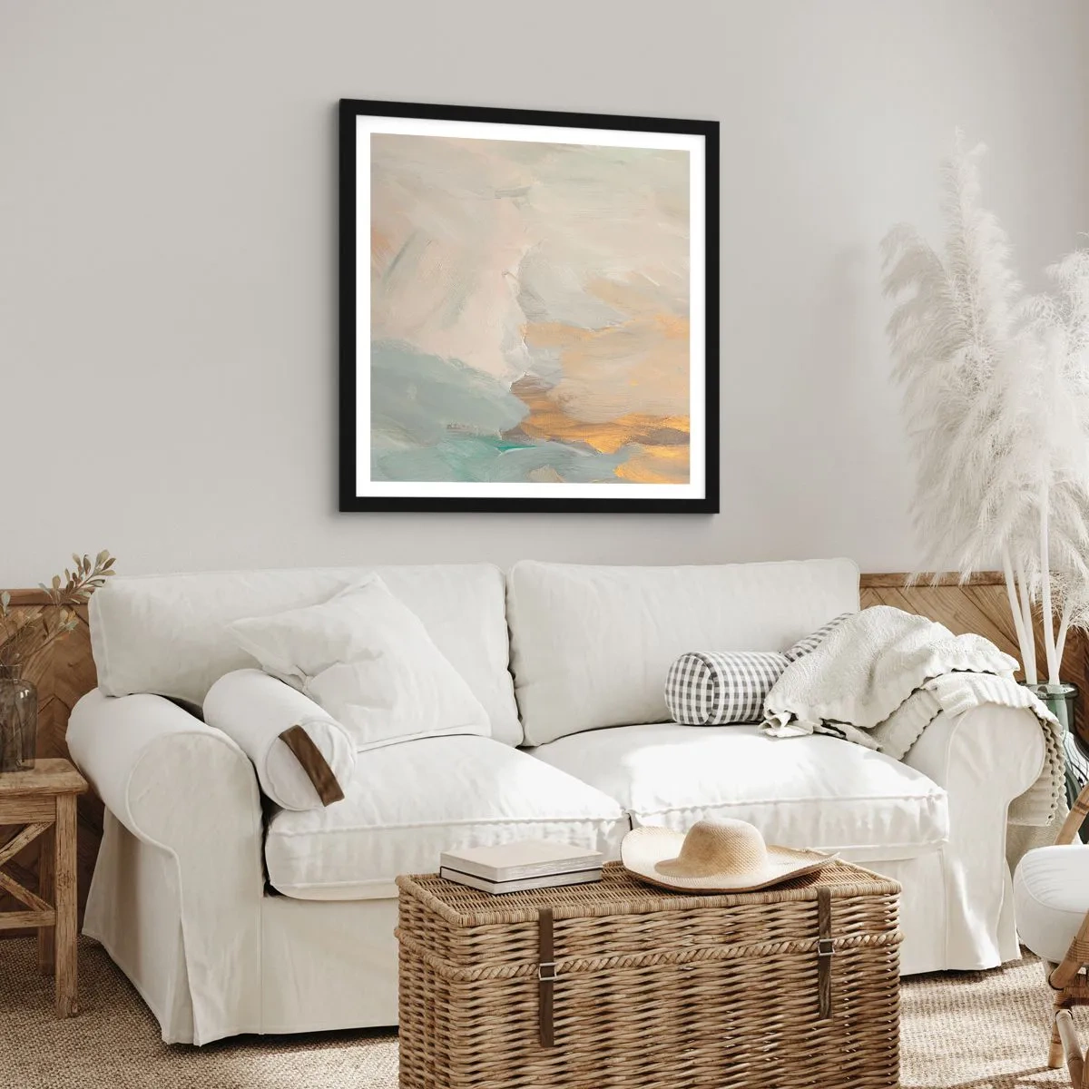 Plagát v čiernom ráme - Abstrakcia – krajina nehy - 50x50 cm