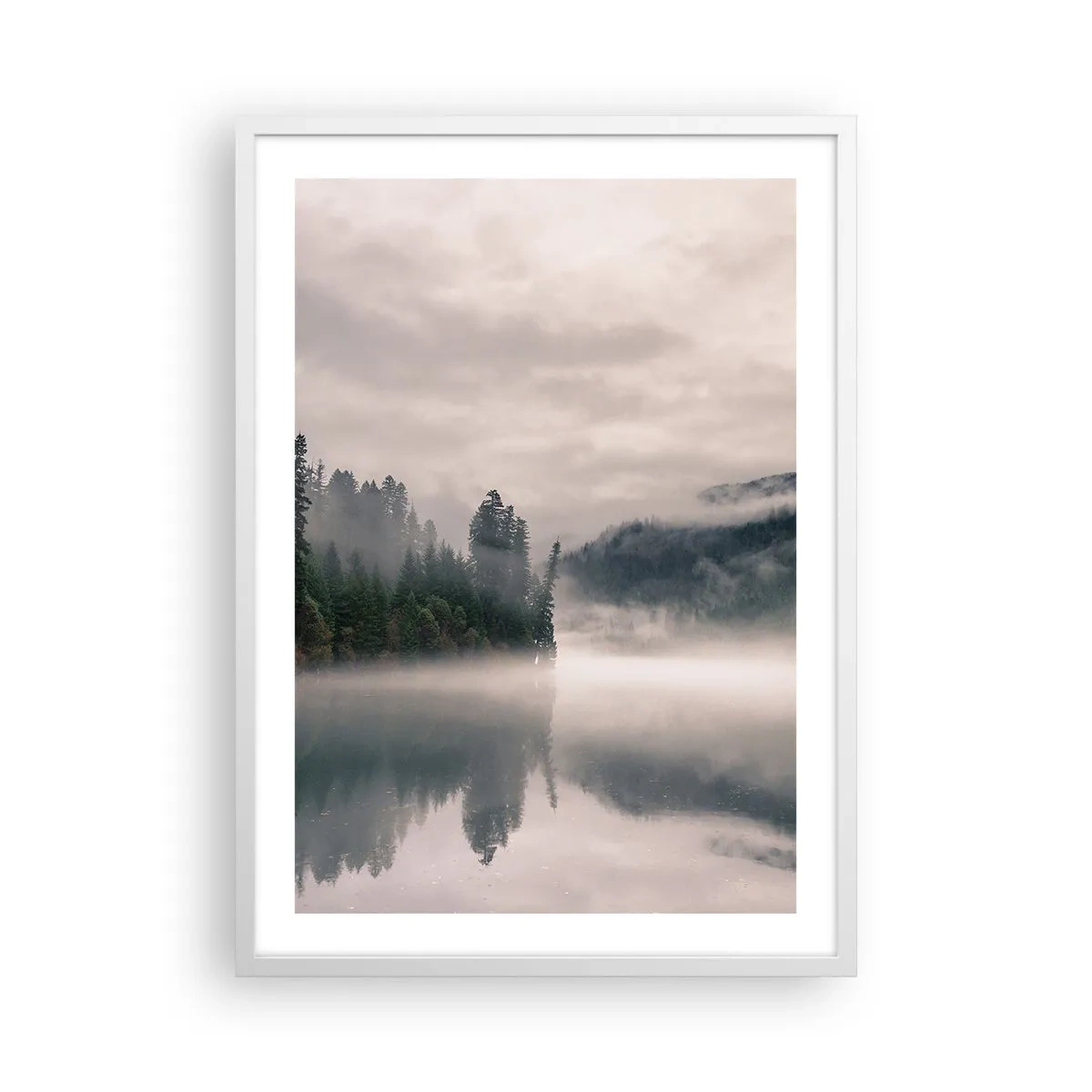 Plagát v bielom ráme - V zamyslení, v hmle - 50x70 cm