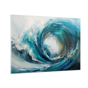 Obraz na skle - Vizualizácia silnej morskej vlny vo forme víru s intenzívnou modrou farbou - 70x50cm - Morský portál - Moderná nástenná dekorácia do obývacej izby a spálne ARTTOR