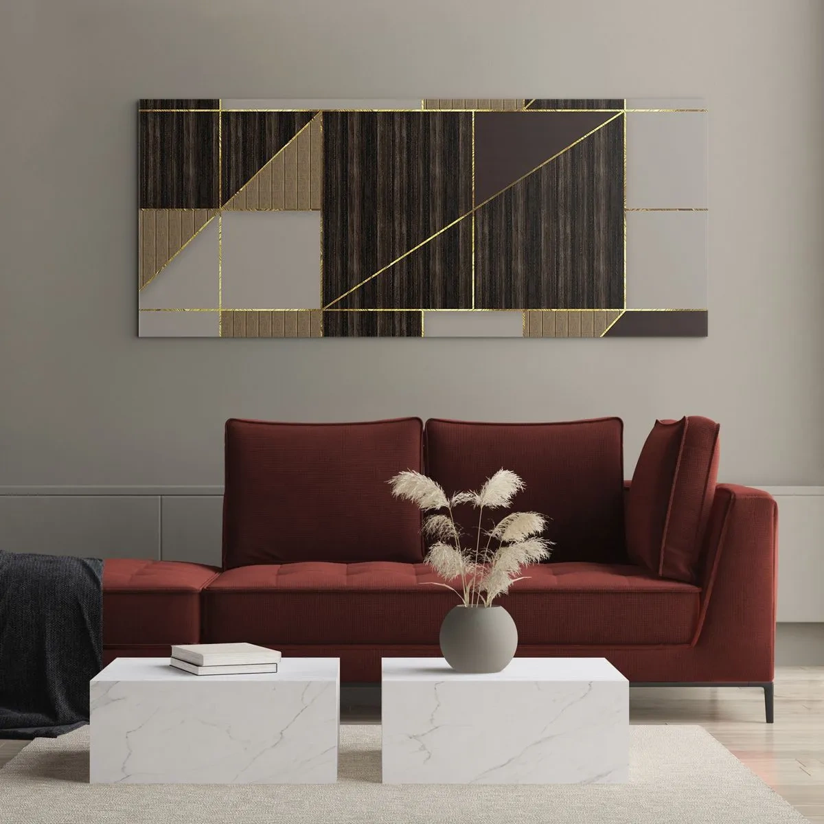 Obraz na skle - Mozaika hnedej a zlatej - 100x40 cm