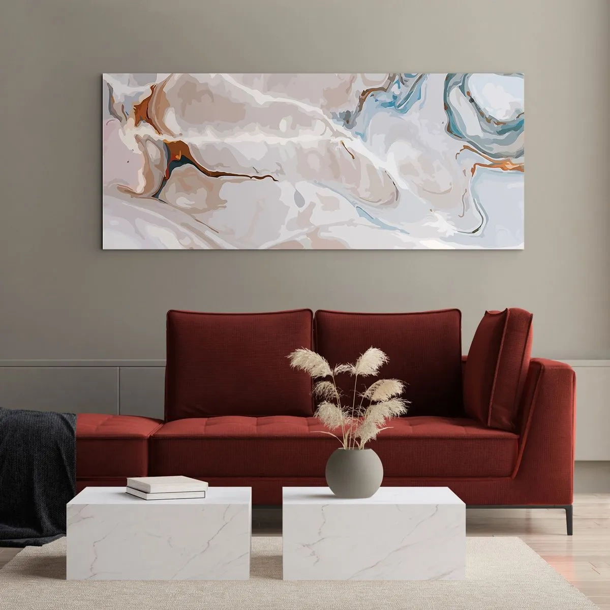 Obraz na skle - Modré meandre pod bielou - 100x40 cm