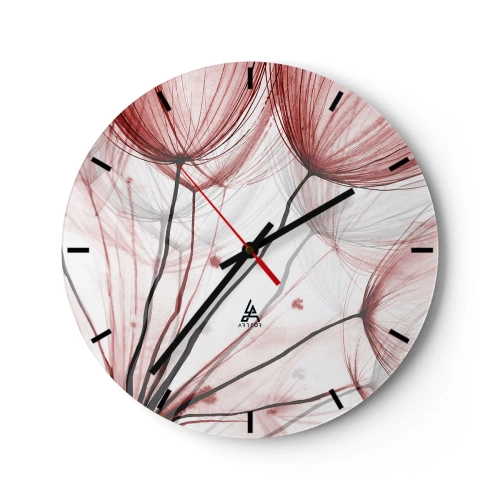 Nástenné hodiny - Jemné púpavy v odtieňoch červenej a bielej - 30x30cm - Pred odletom - Moderná nástenná dekorácia do obývacej izby, kuchyne a spálne ARTTOR