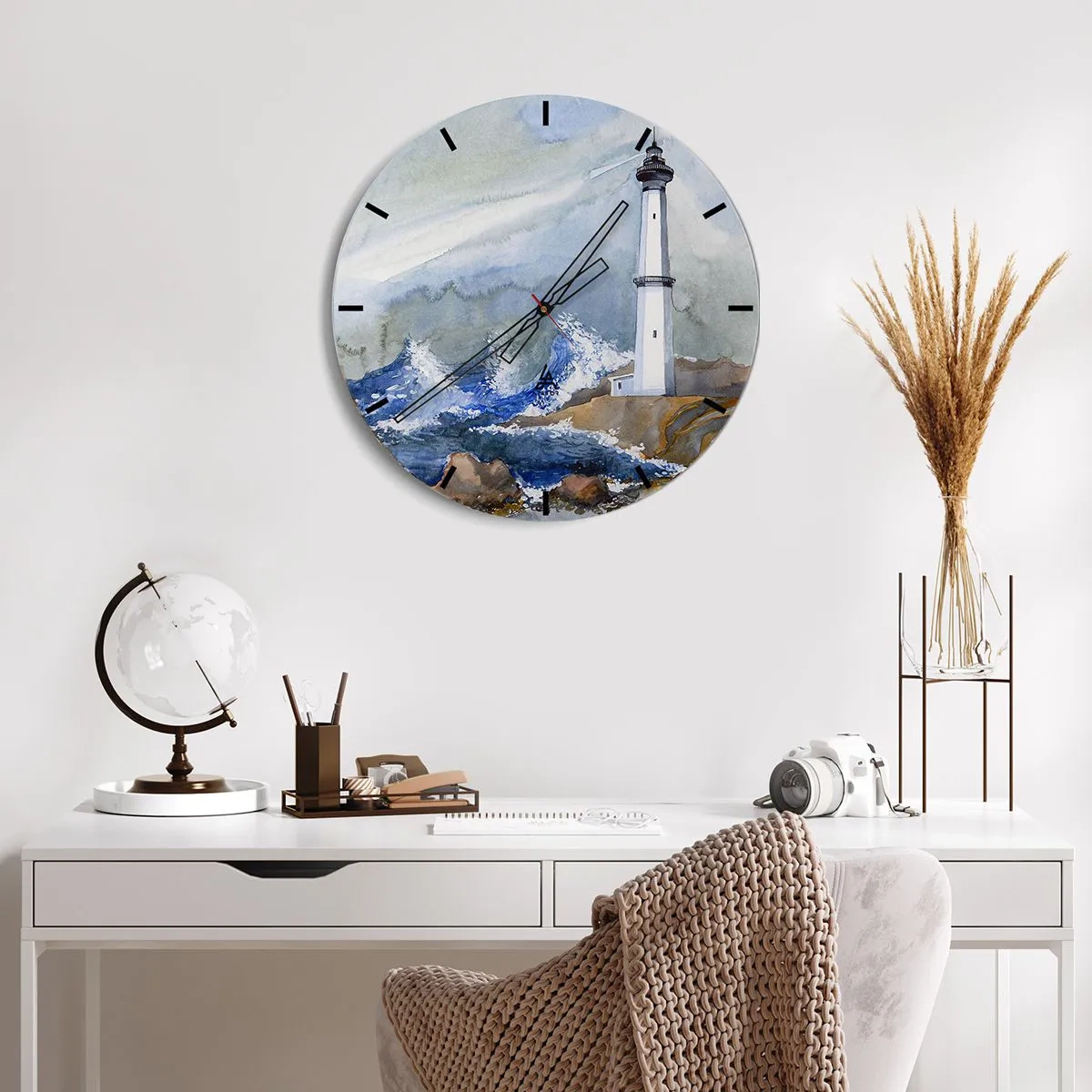 Nástenné hodiny - Maják nad rozbúreným morom - 30x30cm - Proti tme a hromobitiu - Moderná nástenná dekorácia do obývacej izby, kuchyne a spálne ARTTOR