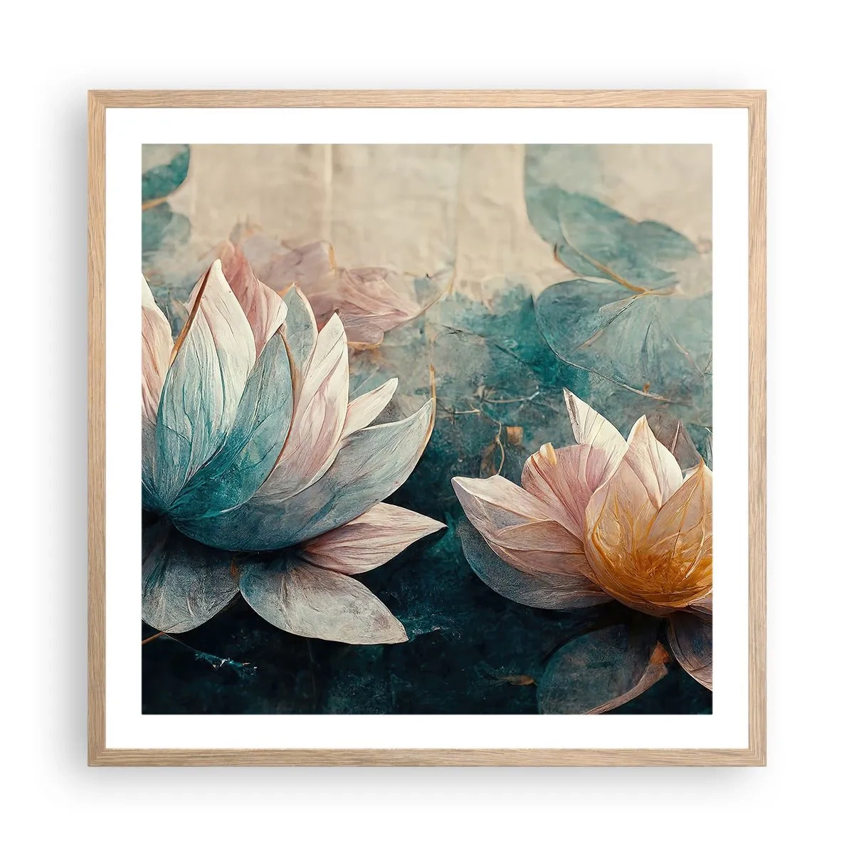 Plagát v ráme zo svetlého duba - Hviezdy a jazero - 60x60 cm