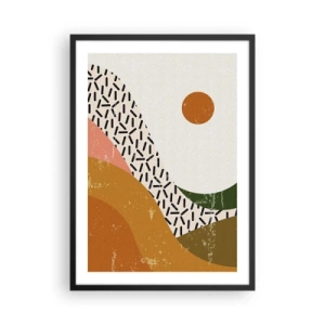 Plagát v čiernom ráme - Abstraktná krajina v teplých farbách - 50x70cm - Slnečná abstrakcia - Moderná nástenná dekorácia do obývacej izby a spálne ARTTOR