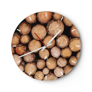 Nástenné hodiny - Zrezané kmene stromov usporiadané v prírodnej kompozícii - 30x30cm - Nový začiatok - Moderná nástenná dekorácia do obývacej izby, kuchyne a spálne ARTTOR
