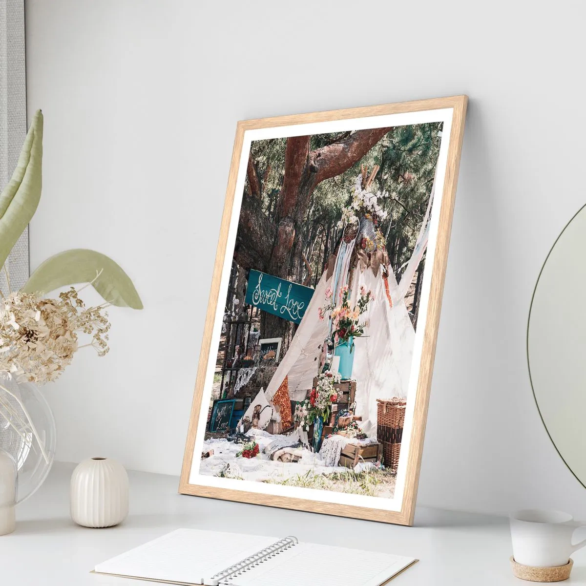 Plagát v ráme zo svetlého duba - Make love… - 30x40 cm