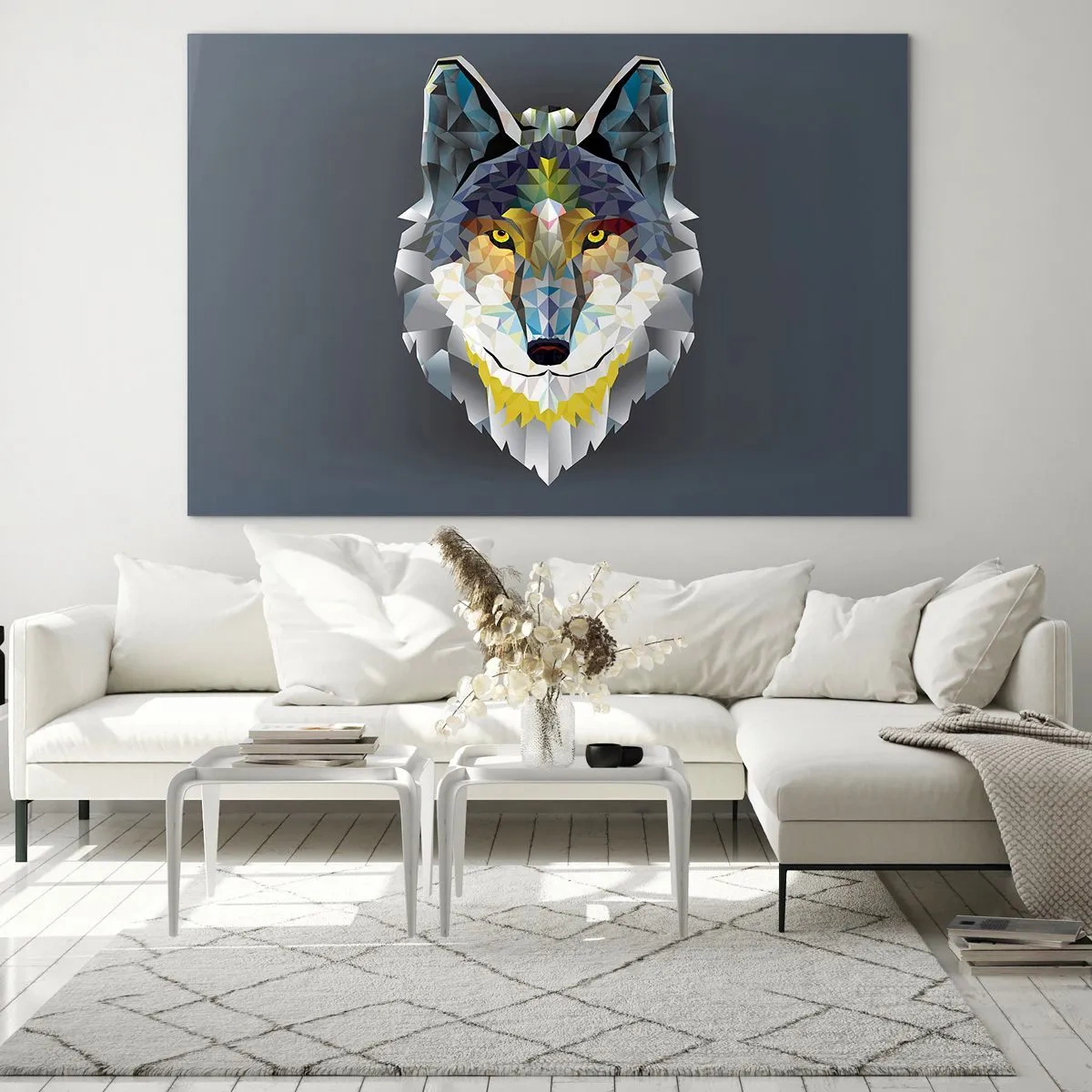 Obraz na skle - Geometrický vlk na tmavom pozadí - 70x50cm - My o vlku - Moderná nástenná dekorácia do obývacej izby a spálne ARTTOR