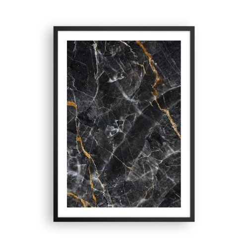 Plagát v čiernom ráme - Čierny mramor s jemnými zlatými žilami v elegantnom ráme - 50x70cm - Vnútorný život kameňa - Moderná nástenná dekorácia do obývacej izby a spálne ARTTOR