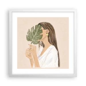 Plagát v bielom ráme - Tajomný portrét s vejárom - 40x40 cm