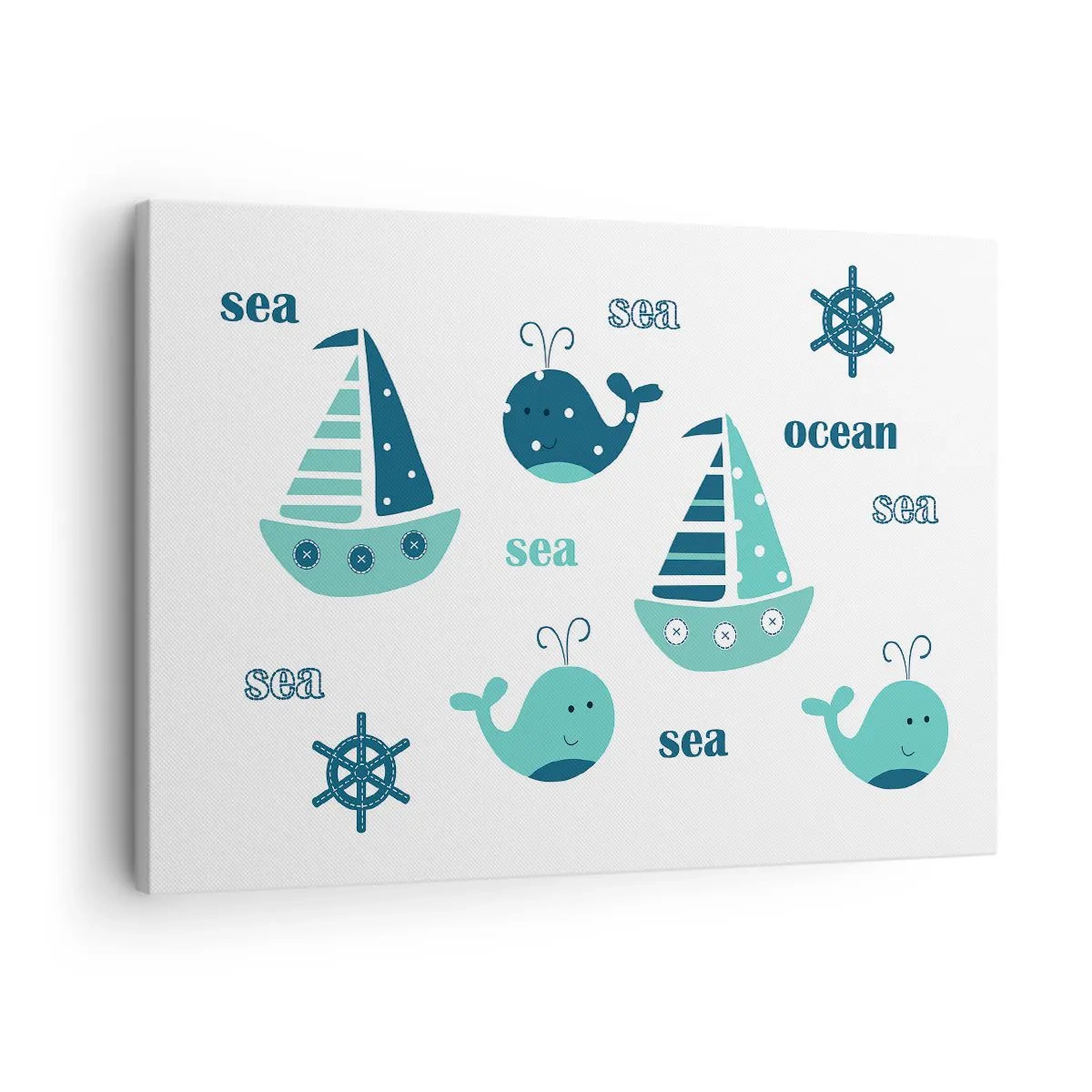Obraz na plátne - Očarujúce námorné motívy s veľrybami a plachetnicami - 70x50cm - Cez mora a oceány - Moderná nástenná dekorácia do obývacej izby a spálne ARTTOR
