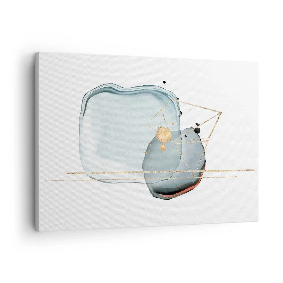 Obraz na plátne - Abstraktné tvary v odtieňoch modrej a zlatej na bielom pozadí - 70x50cm - Štúdia kvapky - Moderná nástenná dekorácia do obývacej izby a spálne ARTTOR