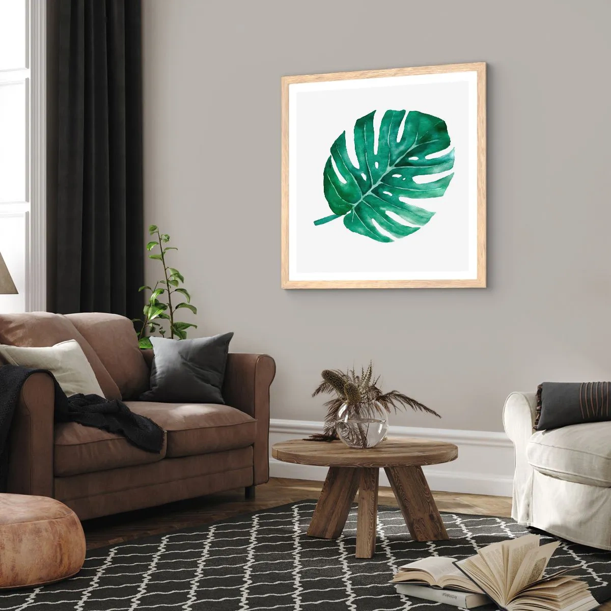 Plagát v ráme zo svetlého duba - Zelený koncept - 40x40 cm