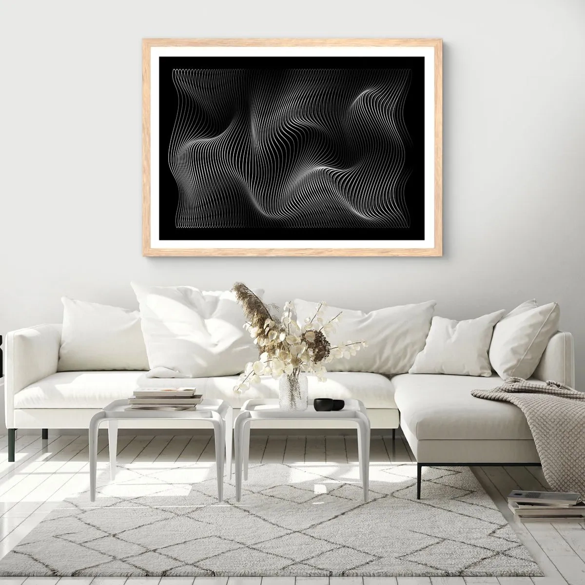 Plagát v ráme zo svetlého duba - Tanec svetla v priestore - 70x50 cm