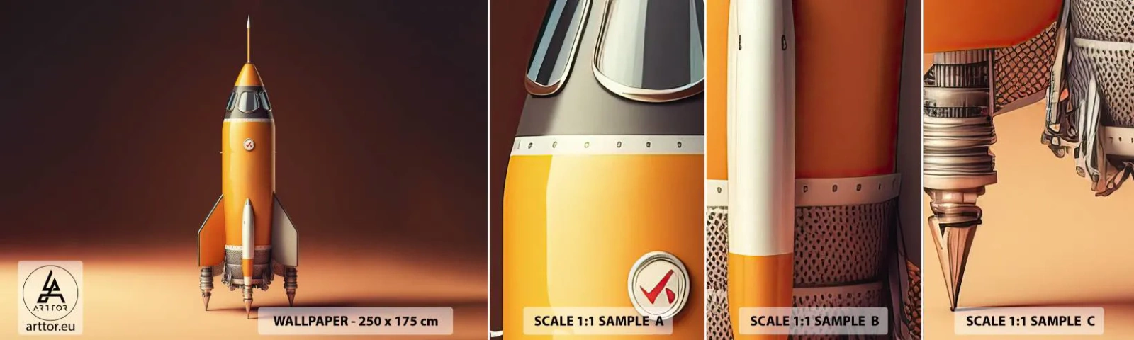 Vzorka samolepiacej fototapety Deluxe Sticker - Začína to snom - Vesmírna raketa, Ceruzka, Veda - 100x30 cm