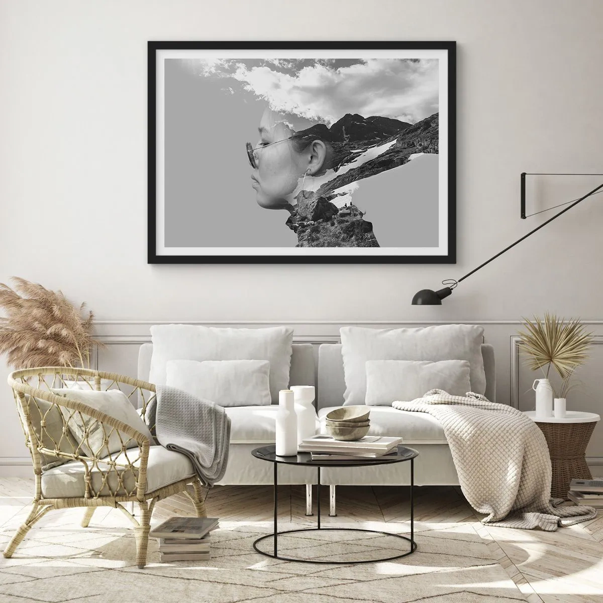 Plagát v čiernom ráme - Povznešený portrét v oblakoch - 91x61 cm