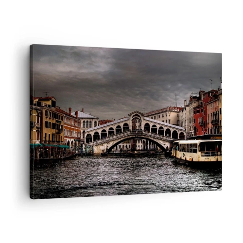 Obraz na plátne - Most Rialto v Benátkach cez Canal Grande, klasická architektúra. - 70x50cm - Sľub benátskeho večera - Moderná nástenná dekorácia do obývacej izby a spálne ARTTOR