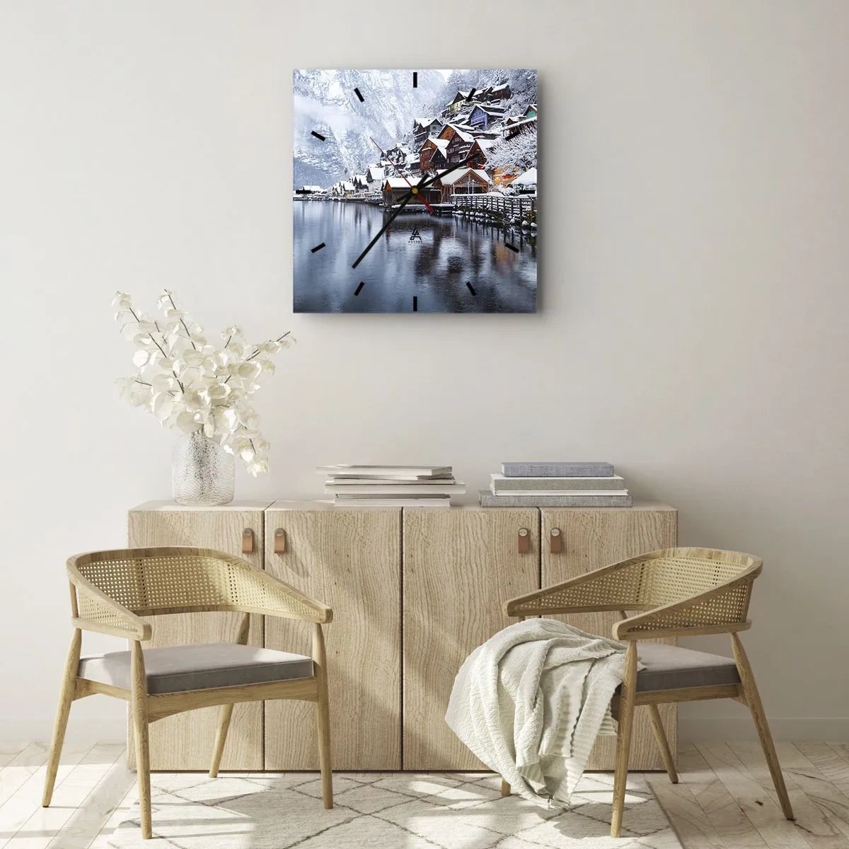 Nástenné hodiny - V zimnej dekorácii - 30x30 cm